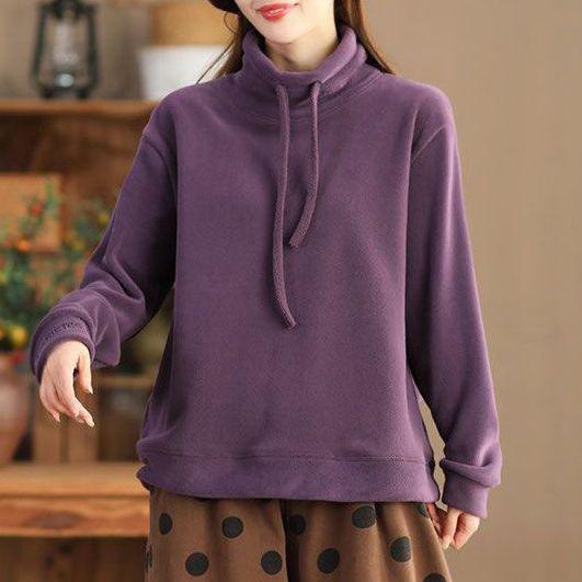 Women's Moral Velvet Sweatshirt Autumn Winter Loose Casual Flocked Pullover Sweatshirt Comfortable Warm Stand Collar Sweatshirt