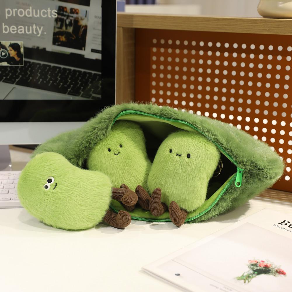 

Cute Baby Green Soybeans Plush Plant In A Bean Capsules 3 Mini Beans Vegetable Hug Throw Pillow Cushion for Kids Birthday Gift 40cm out bean-14cm