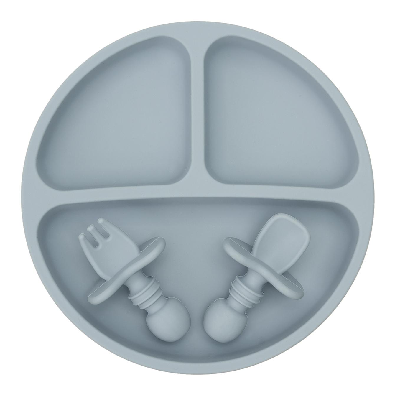 

Color Kids 3PCS BPA Free Silicone Baby Plate Suction Smile Face Dish Set Toddler Training Spoon Fork Kids Feeding Tableware