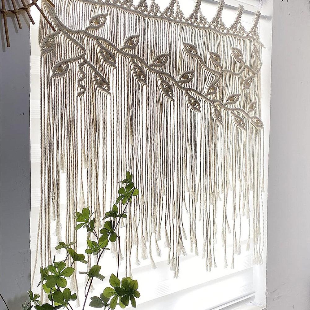 Macrame Wall Hanging Boho Handmade Woven Tapestry Leaf Pattern Tassels Wall Decor Curtain Home Decoration For Living Room Bedroom Wedding Party