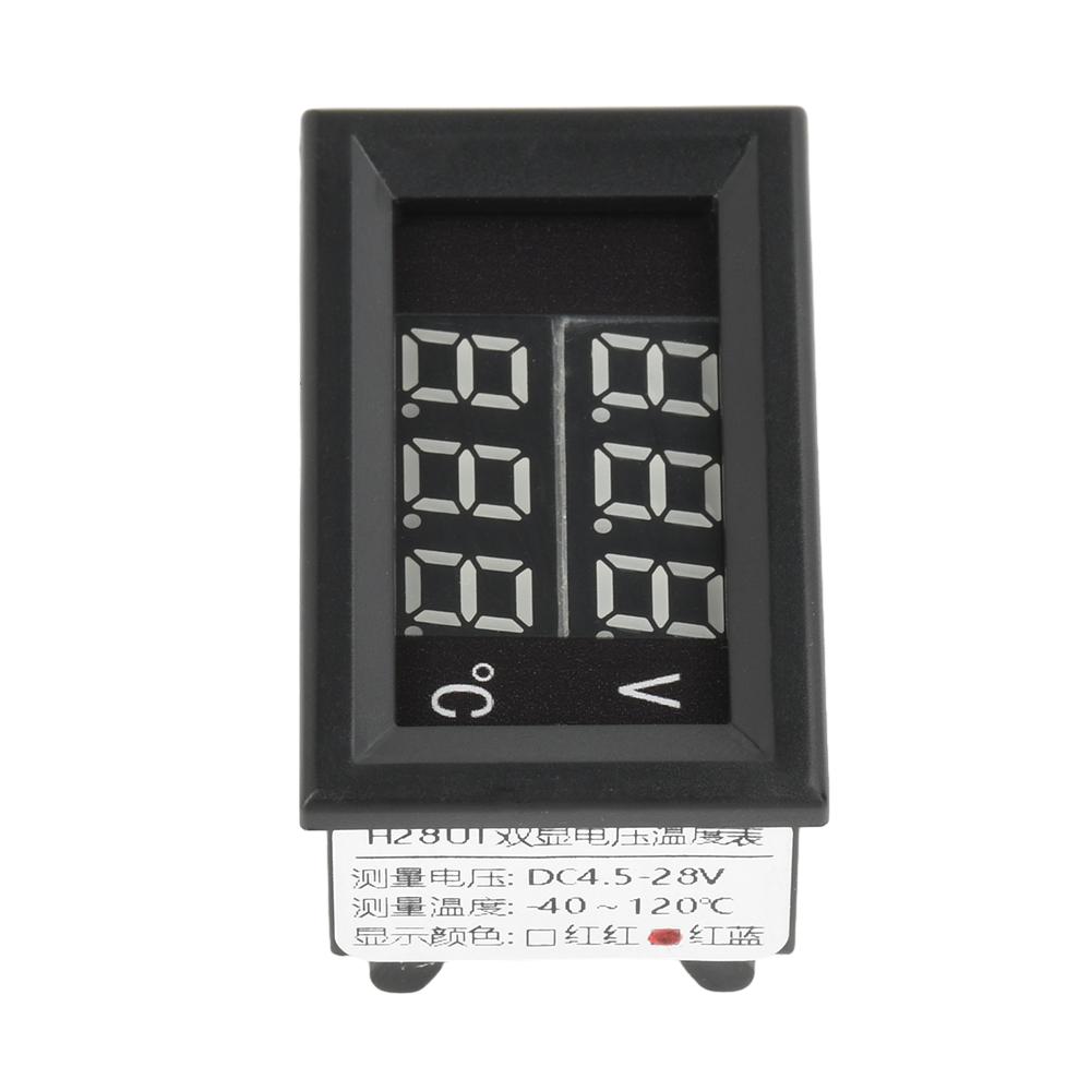 DC4-28V -40~120℃ Digital Voltmeter Thermometer 0.28" LED Display with 1meter NTC 10K Temp Probe for Car, Motorcycle 5V 12V 24V