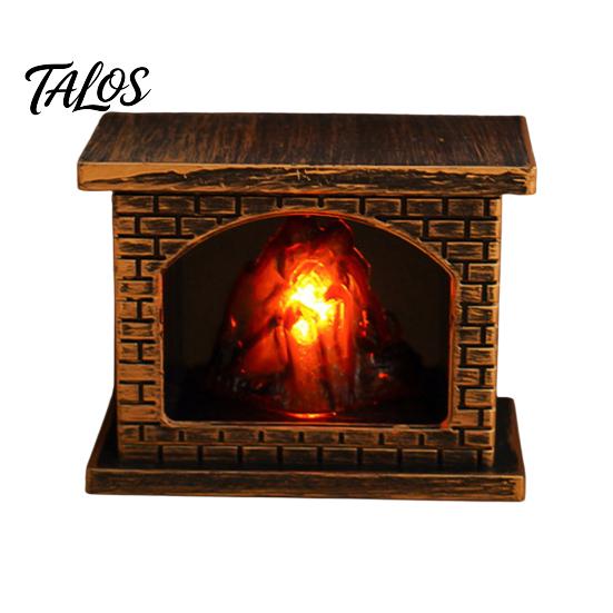 Mini Model House Furnishings Retro Simulated Fireplace Night Light, LED Flickering Flame Lamp, Cozy Atmosphere Miniature Scenes Accessories Lights for