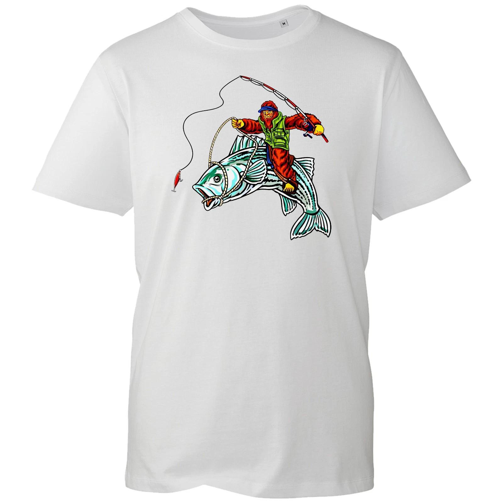 Fishing Bigfoot Funny Mens T-Shirt, Striper Novelty Fishermen Hoilday GIft Tee S