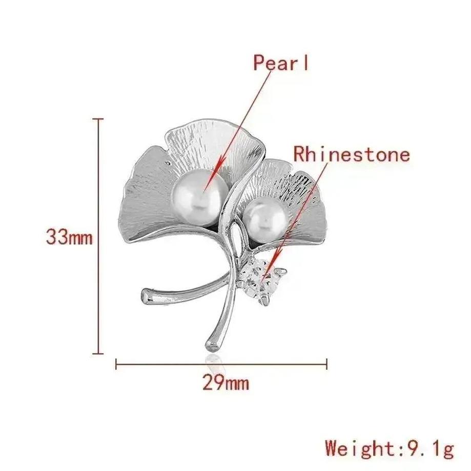Nouvelle Broche Feuille de Ginkgo Perle Filles Anti-Éblouissement Or Broche Feuille de Ginkgo Décoration Vêtements de Costume Extérieur Créatifs Accessoires
