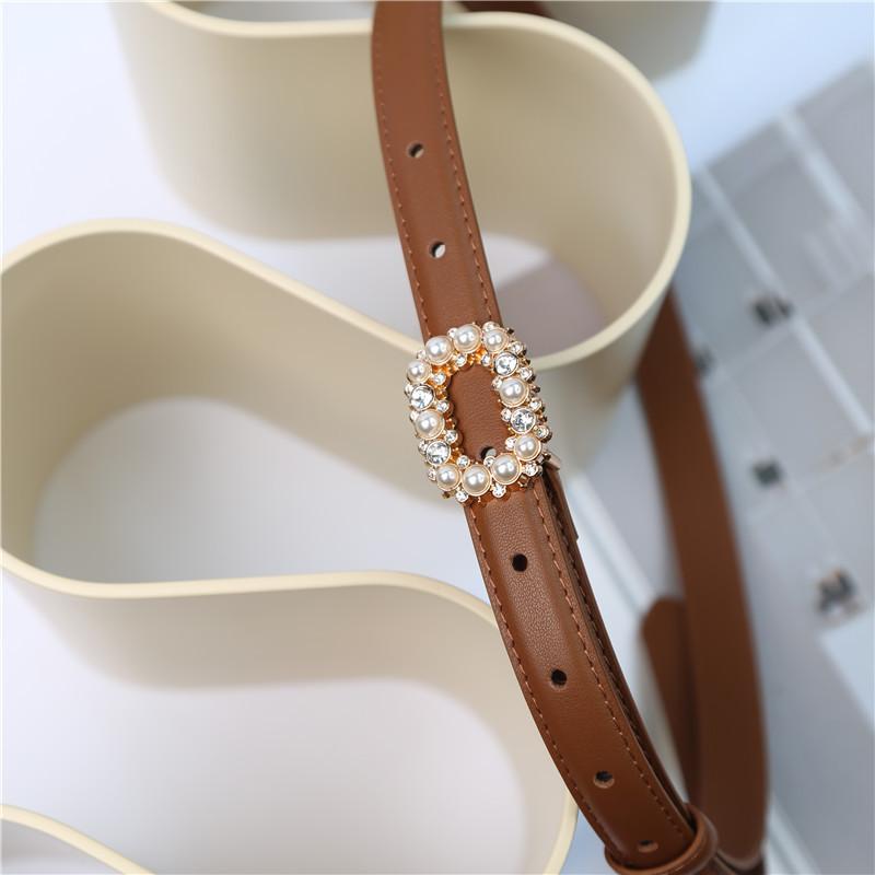 Top grain leather belt with pearl and rhinestone buckle - women's belt waist cincher