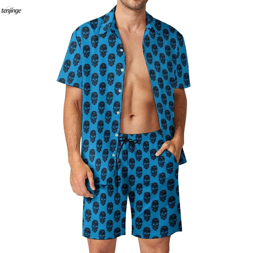Skeleton 3D Printing Fitness Outdoor Men Sets Bone Skulls Casual Shirt Set Summer Pattern Shorts Two-piece Funny Clothing Suits