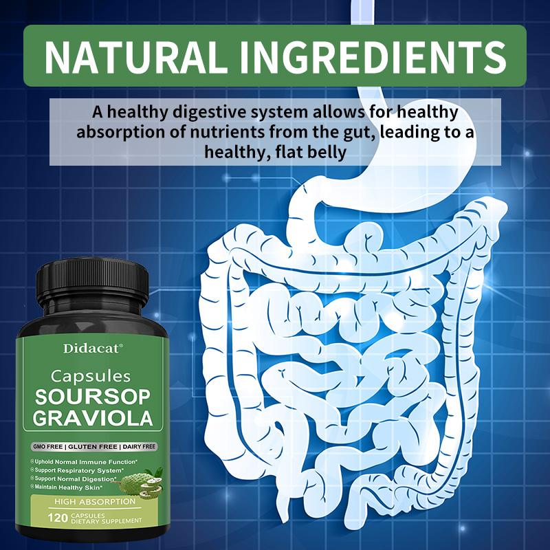 Soursop Graviola Leaf Powder Dietary Supplement Capsules, 1950mg Per Serving, 120 Capsules, Non‑GMO