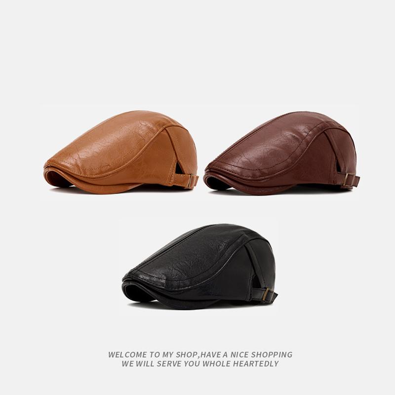Herbst Winter Leder Schirmmütze Herren Britische Vintage Schiebermütze Warme Malermütze Baskenmütze