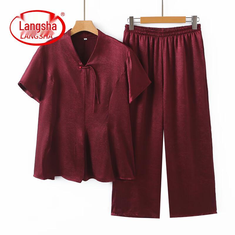 Langsha Plus Size New Chinese Style Summer T-Shirt Two-Piece Set for Senior Women 5XL