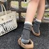 Autumn and Winter Sports Color-blocking Mid-calf Socks, Retro Thick Thread Pile Socks, Grey and Beige Versatile Socks, Women's Socks