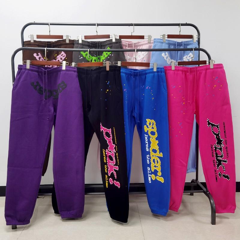 Heavyweight Fleece Lined Sweatpants Men Streetwear Spider Web Print Casual Pants