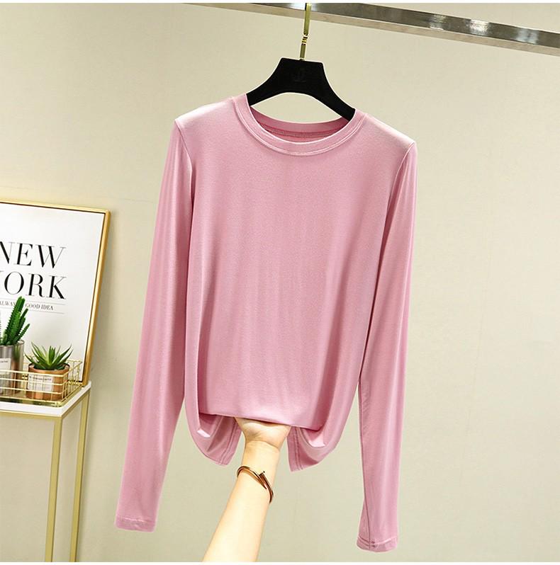 Women's Loose Korean-Style Modal Long-Sleeve Shirt - Spring/Autumn, Round Neck, Slimming, Versatile, Plus Size.