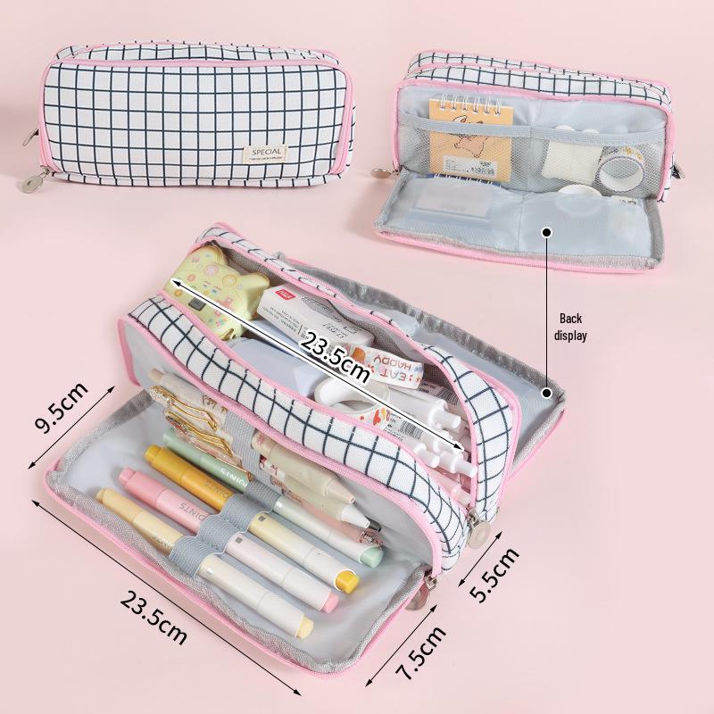 

Трехмерный пенал макаронного цвета с двойным окошком - Грязеотталкивающая, вместительная сумка для канцелярских принадлежностей