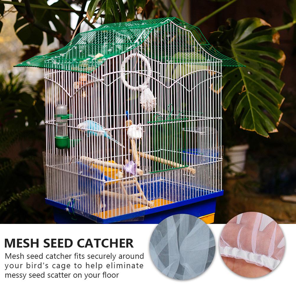 Bird Cage Mesh Catcher Net Cover Skirt Size S White Heavy Duty Elastic Secure Fit Breathable Cage Cover Catcher