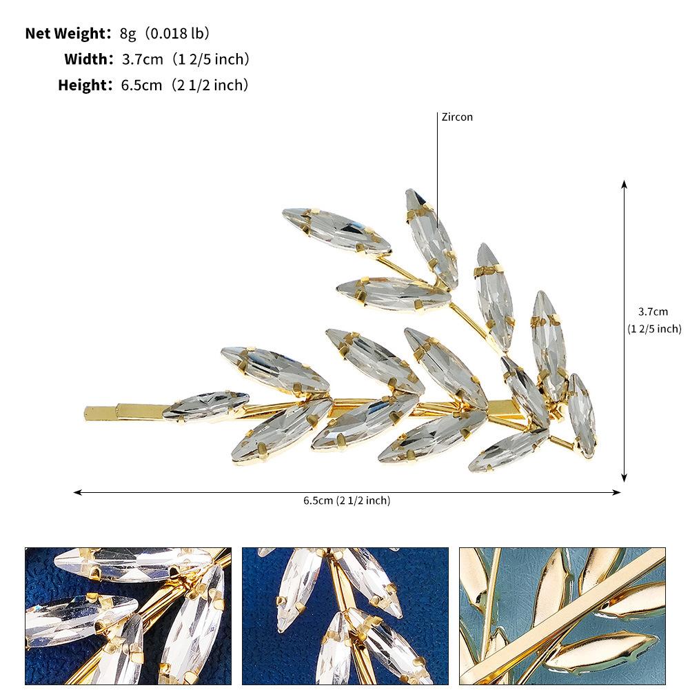Vintage Rhinestone Leaf Hair Clip Bridal Wedding Dress Accessory Irregular Crystal Barrette For Women Elegant Jewelry