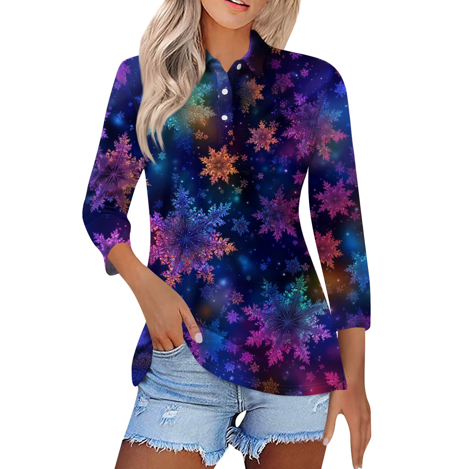 

Женская модная повседневная блузка с лацканами на пуговицах, с рукавом 3/4 и винтажным принтом XL фиолетовый