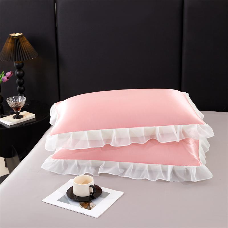 2 pcs Satin Silk Pillowcase with Ruffles 48x74cm Home Decorative Solid Color Pillow Cover for Summer Soft Silky Pillow Sham