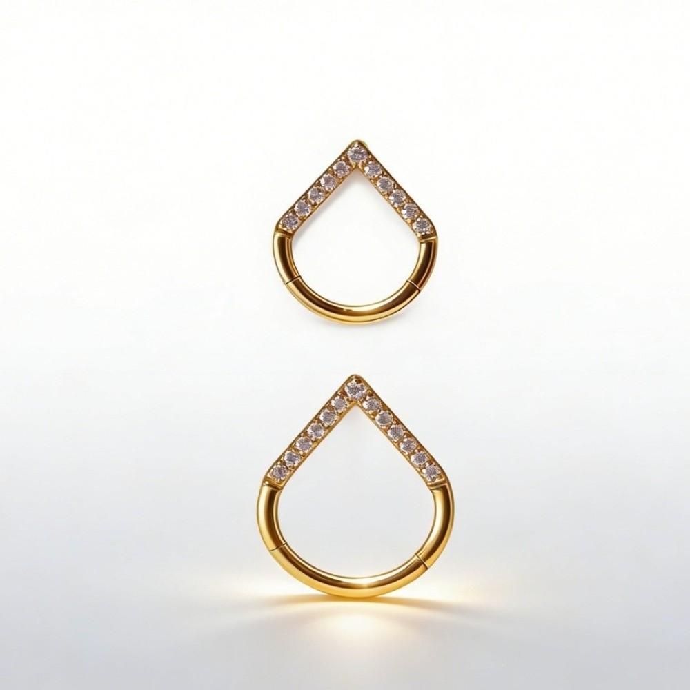 Surgical Steel Septum Nose Clicker Hinged Teardrop Shape Rhinestone Nose Ring Gold Black Body Piercing Jewelry Helix Piercing