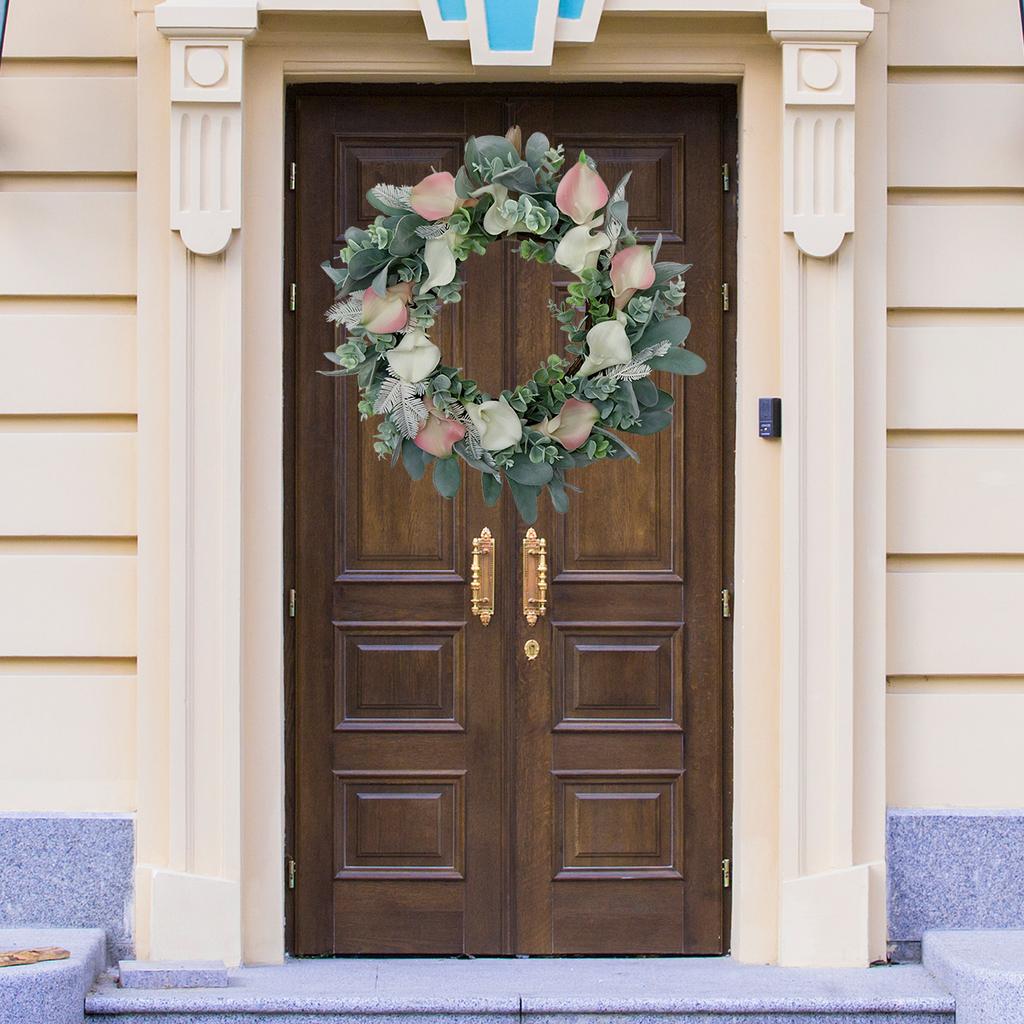 Artificial Flower Wreath Faux Floral Spring Wreath for Front Door Home Wall Window Party Holiday Decor PU Rattan White