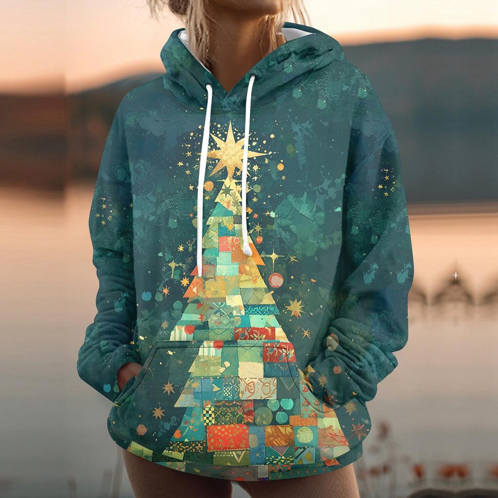 Women's Fashion Sweatshirt Printed Casual Hooded Sweatshirt With Pockets