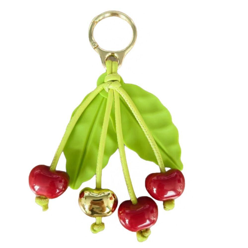 Elegant Cherry Keychain Pu Leather Bag Pendant Funny Fruit Bag Charm Key Ring