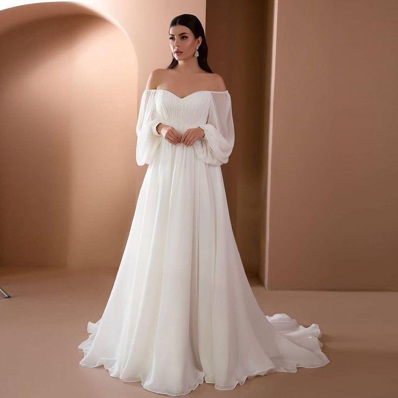 Women's off-the-Shoulder Formal Dress Silm Pure Color Long Dress Women Sexy Party Meeting Dress