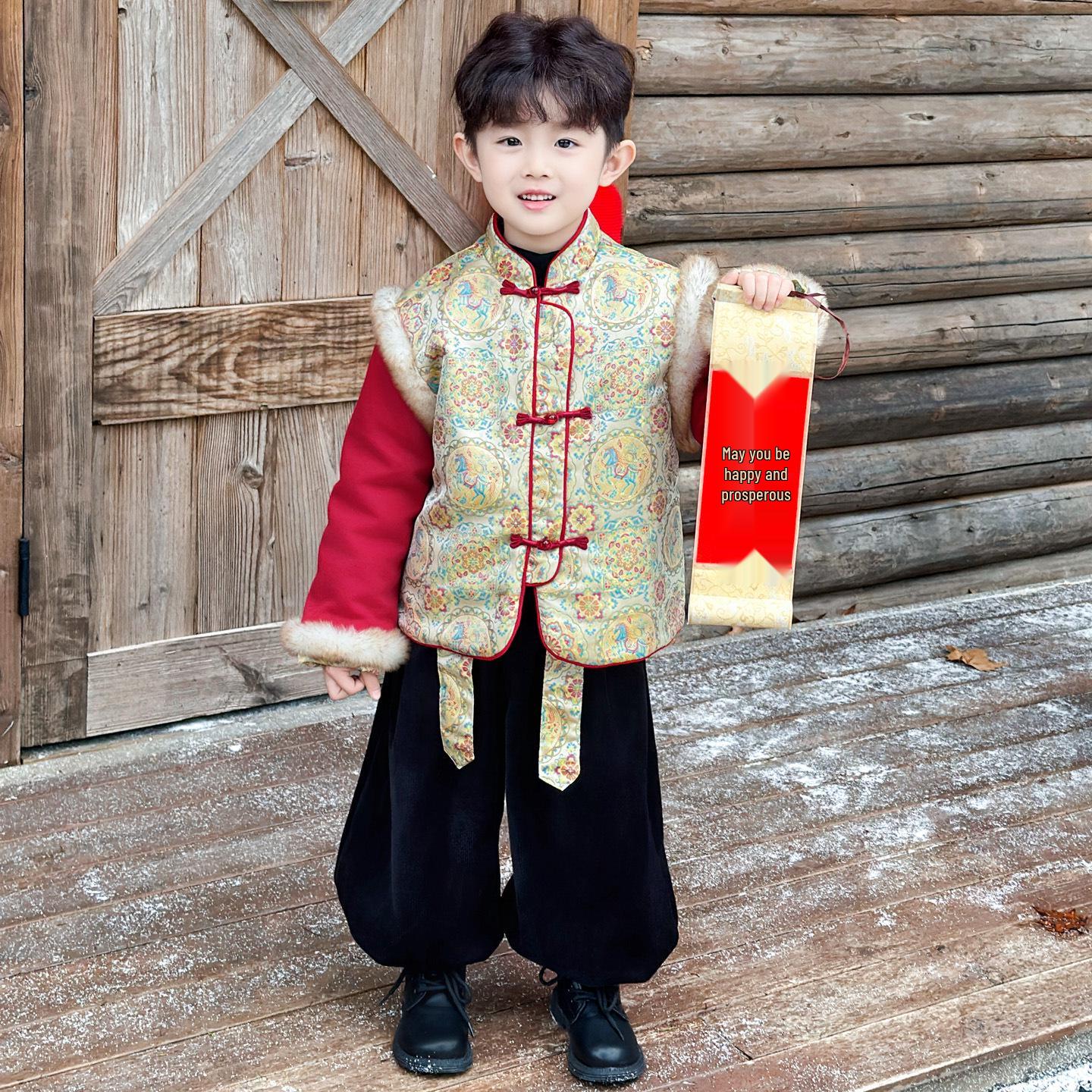 Boy s Tang Suit: Festive Chinese New Year Winter Outfit for Young Masters 140 cm