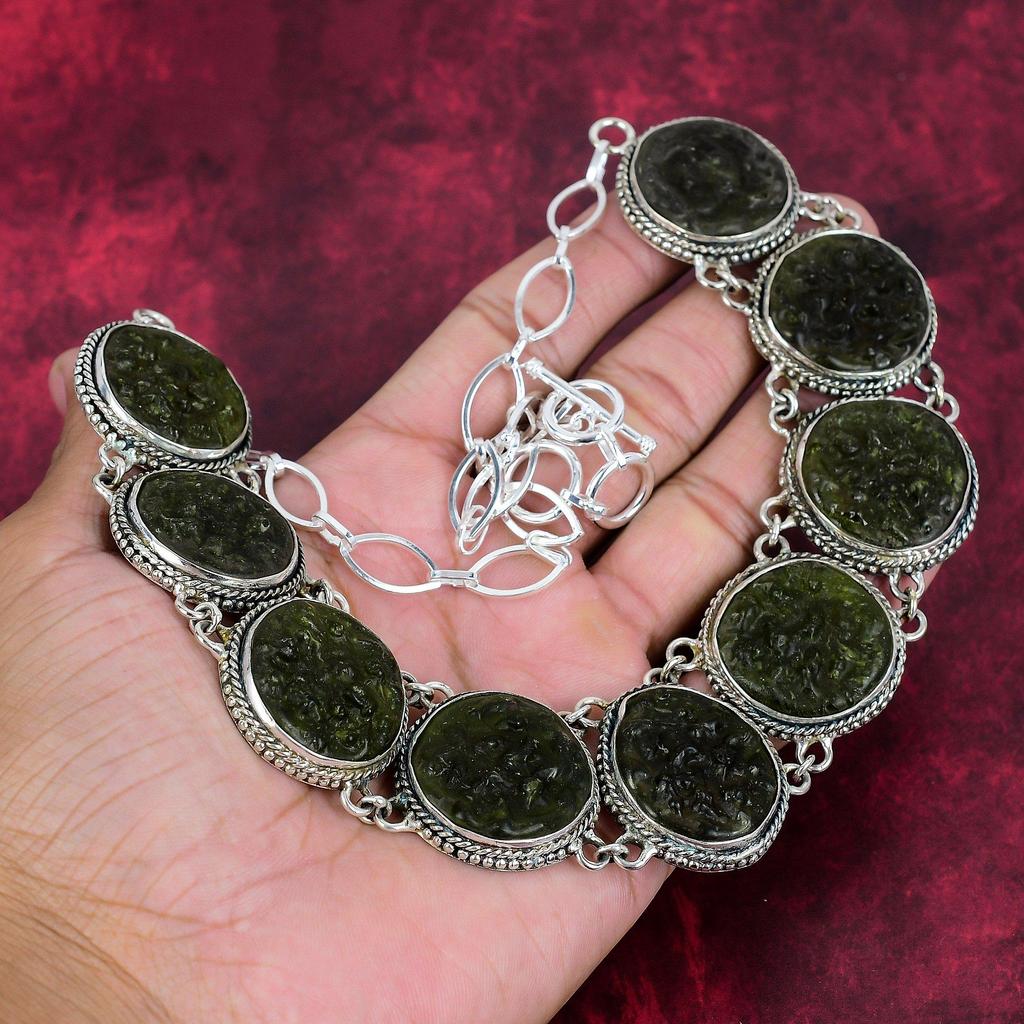 Κολιέ Moldavite από Μασίφ Ασήμι 925 με Ρυθμιζόμενη Αλυσίδα, Χειροποίητο Κολιέ με Πολύτιμο Λίθο για την Ημέρα Μνήμης