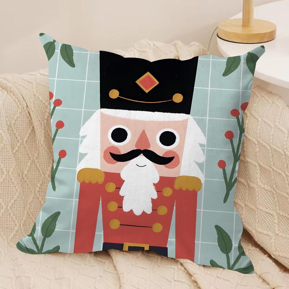 Nutcracker Soldier Cushion Cover Soft Plush Fabric Double-Sided Printed Sofa Cushion Cover for All Seasons Home Decor Gift