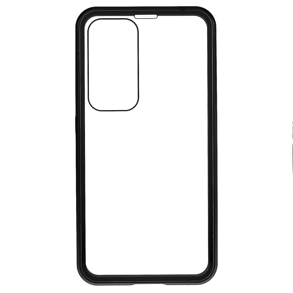 Double Sided Clear Tempered Glass Phone Case for Samsung Galaxy S23,Magnet Absorption Metal Bumper Frame Shockproof Cover