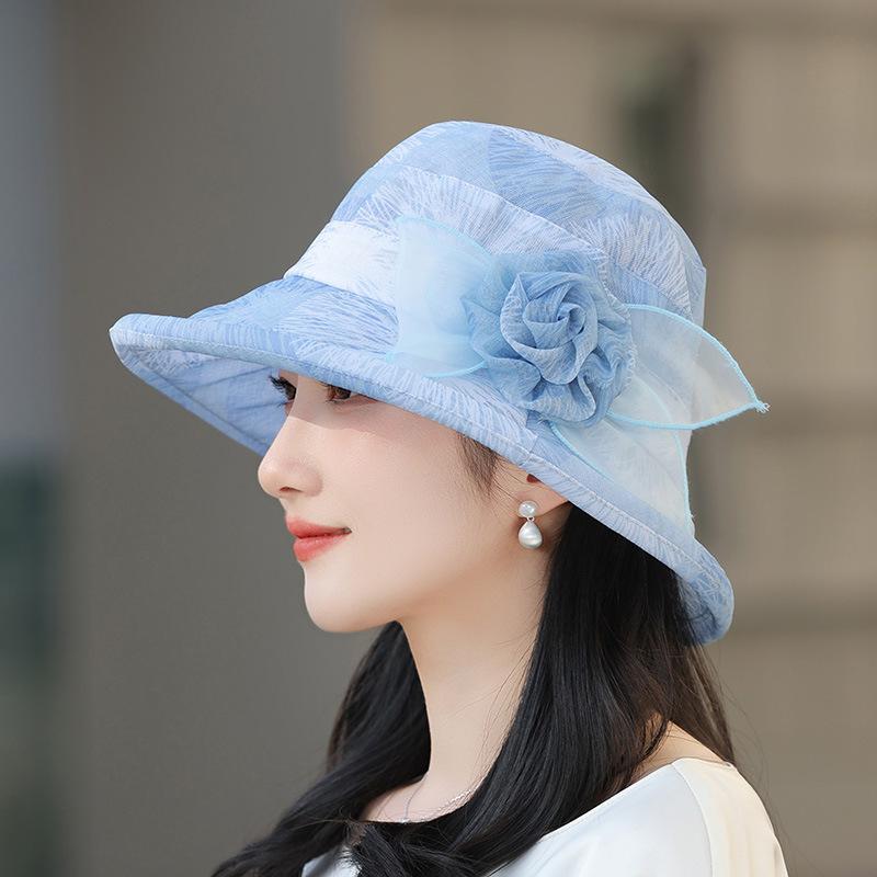 Fashion Mesh Milliner Spring and Summer In the Elderly Bucket Hat Mother Breathable Basin Hat Versatile Temperament Elegant Top Hat