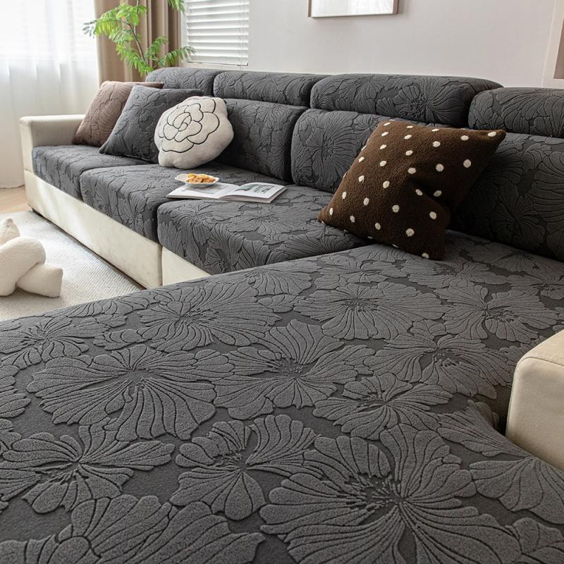 Flowers Jacquard Fleece Sofa Cushion Cover Stretchable Anti-Slip Couch Slipcovers Dustproof Sofa Toppers Furniture Protector