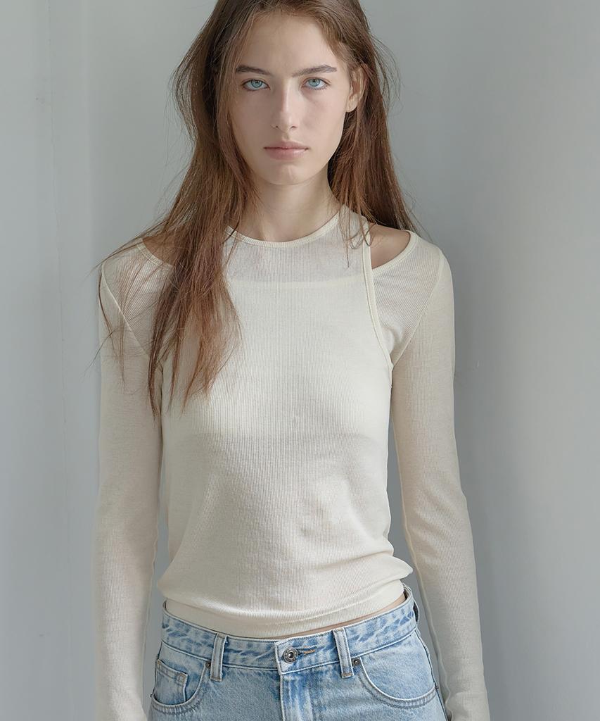 GNOHNOEY Layered Ribbed T-Shirt (Cream)