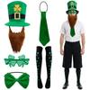4pcs Leprechaun Green Hat with Beard Costume Accessory St. Patrick's Day Party Costume Suit Hat Bow Tie Beard Socks Accessory