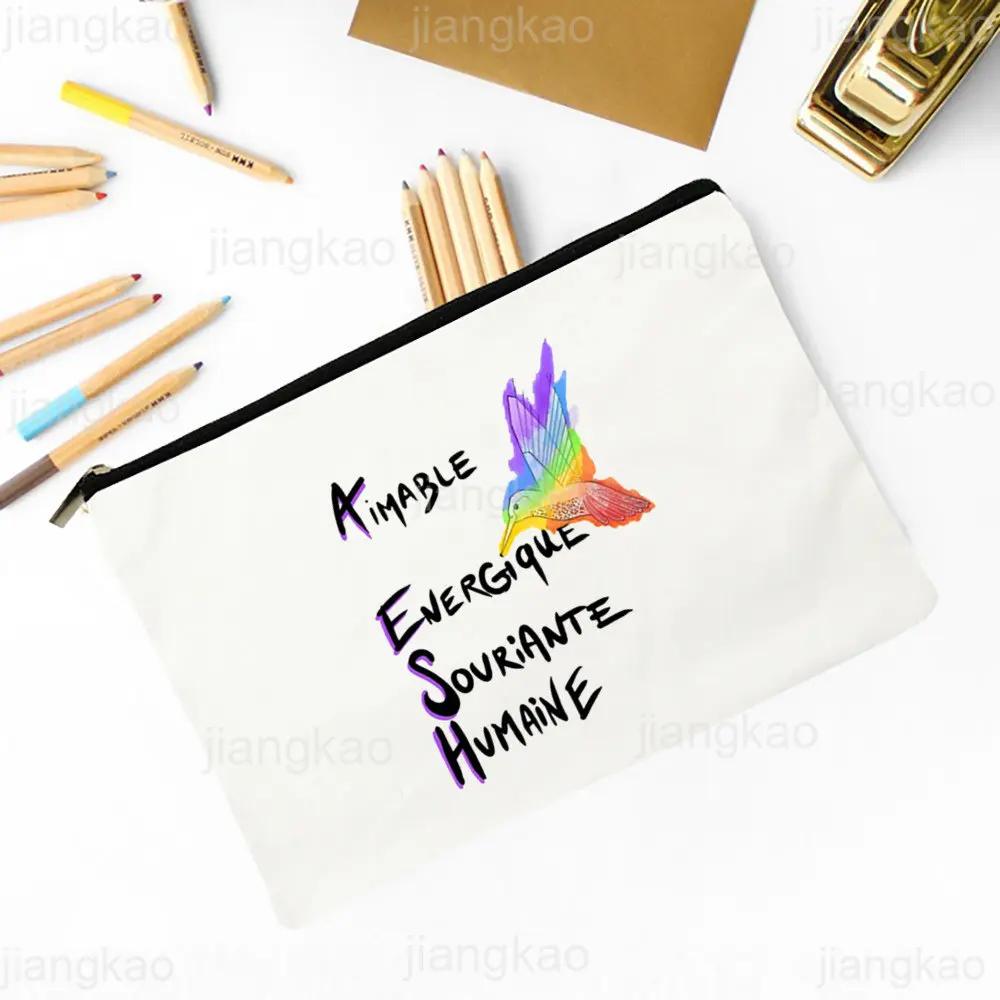 Merci AESH Printed Makeup Bag Travel Toiletry Organizer Female Neceser Cosmetic Pouch  School Pencil Bags Best Gifts for AESH