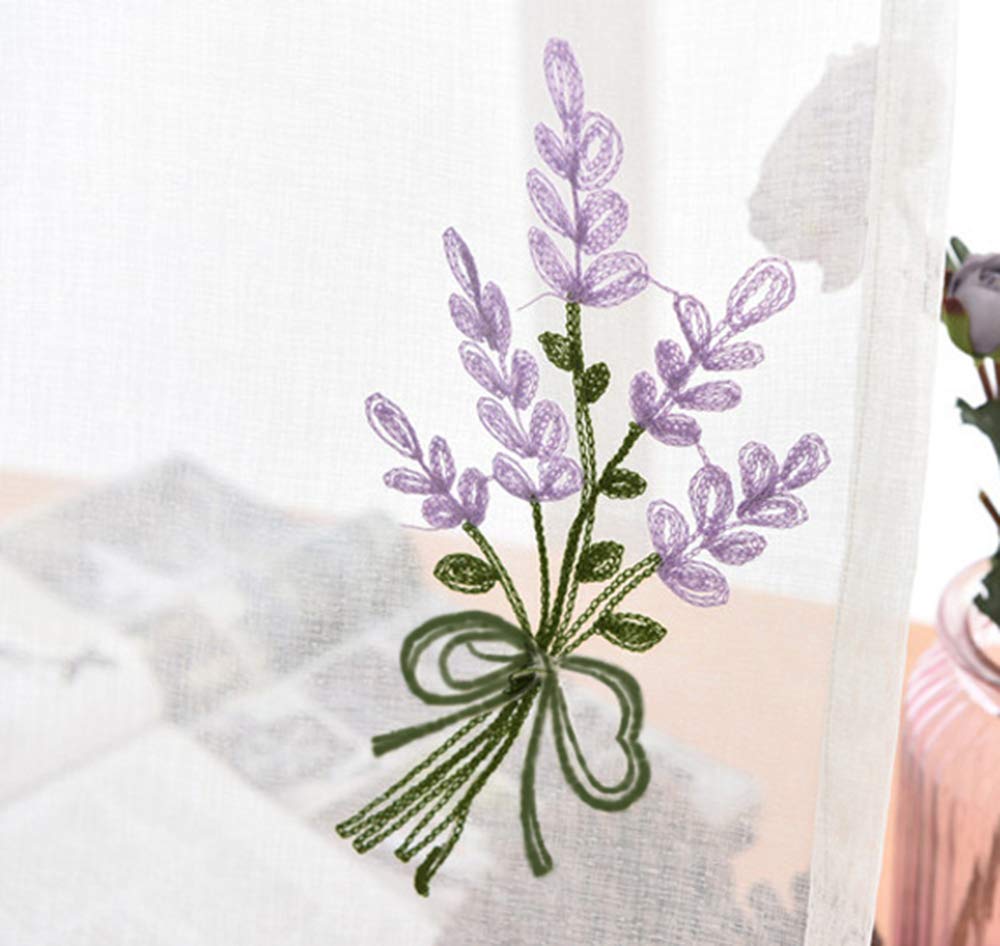 Rusztikus Hímzett Csipkefüggönyök Lila Levendula Virágos Ablaktüll Szobaelválasztó Függönyök Kis Nappaliba Könnyű 100 cm Széles x 178 cm Hosszú Készlet