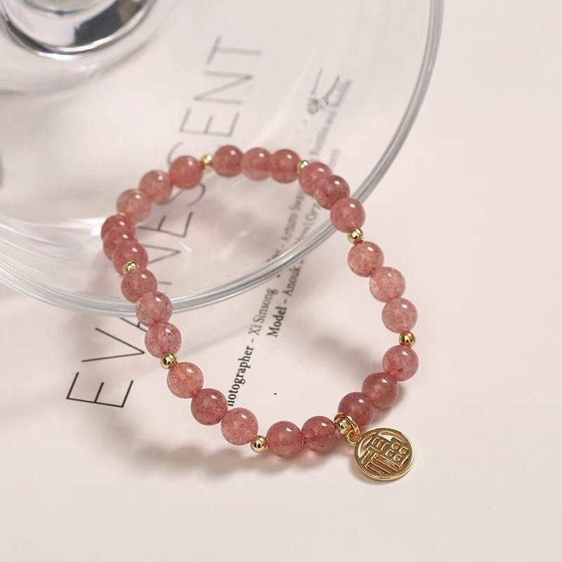 Berry Kristall Fucai Markenanhänger, Handperlenkette, Damen Rekrutierung Pfirsichblüte Umschlagpulver, Kristall Temperament Schmuck für Freundin