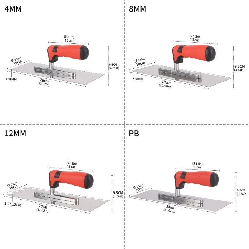 Tile Tool Stainless Steel Square Notched Flat Trowel Masonry Hand Kit for Wall Floor Tiling Installation