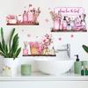 Creative Pink Vase Makeup Brush Organizer Wall Sticker Self Adhesive Home Decor