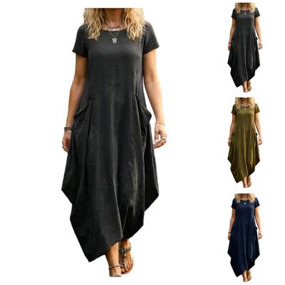Women's Fashion Color R-neck Short Sleeve Dress