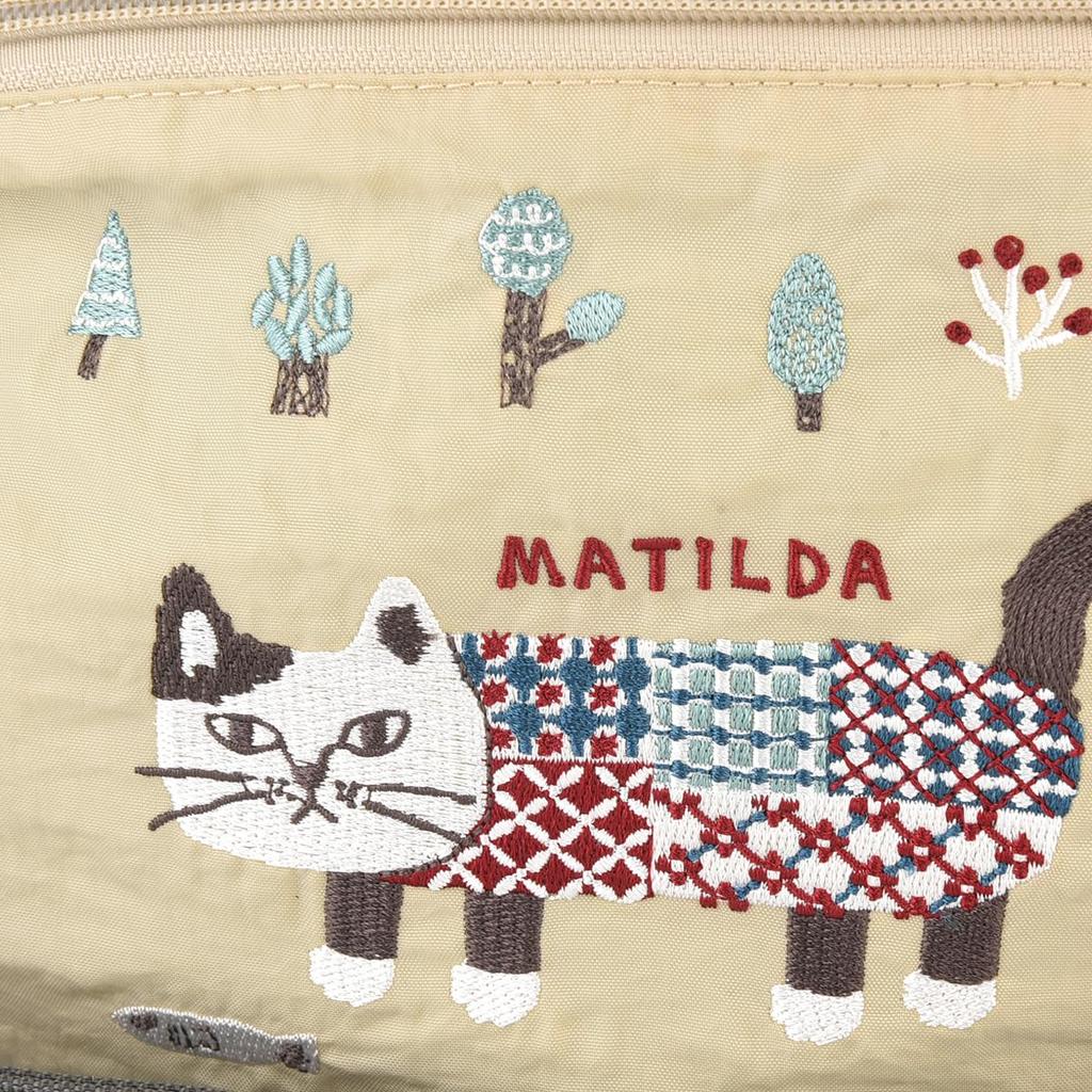 [Kusuguru Japan] Water-Repellent Embroidered Washer Shoulder Bag, Matilda, BE