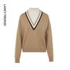 LANCY Women's Faux Two-Piece Wool Blend Stand-Collar Pullover Sweater