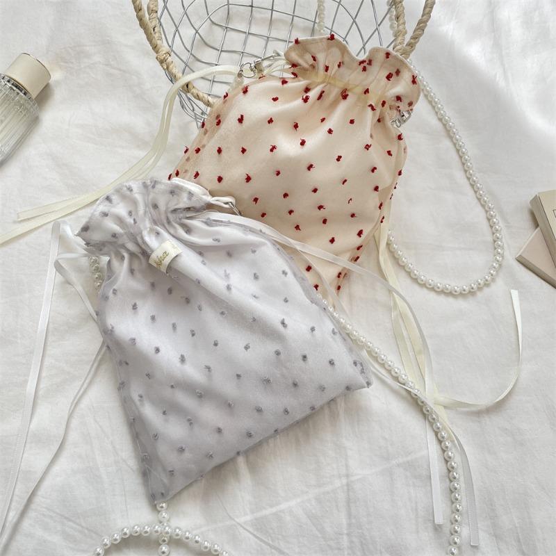 51 New Small Polka Dot Canvas Bag Large Capacity Mobile Phone Messenger Bag Fresh and Versatile Shoulder Tote Bag