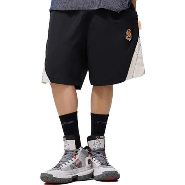 Li Ning Badfive Seven Cities Collaboration Pure Color Mid Waist Straight Loose Casual Shorts Men shorts Black AKST833-1