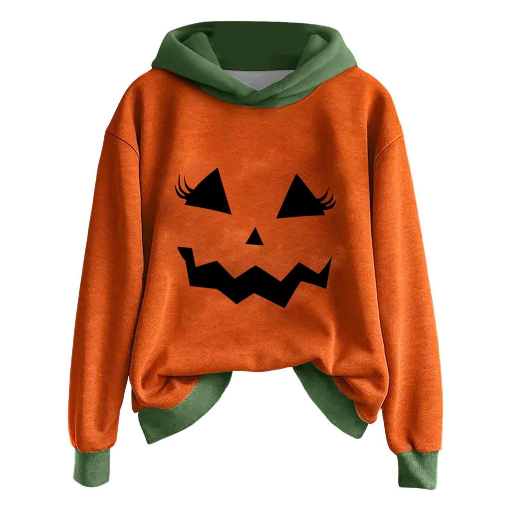 Ladies' Casual And Fashionable Halloween Printed Long Sleeved Hooded Warm Shirt Loose And Comfortable Hoodie