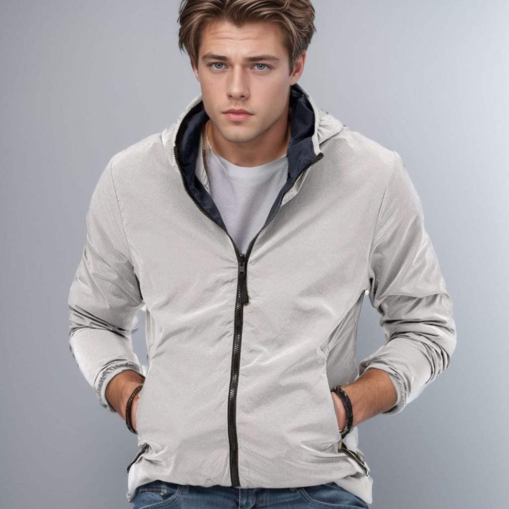Spring and Summer Jackets, Coats, Solid Color Men's Clothing, Solid Color Zippers, Skin Clothing, Sunscreen on Both Sides
