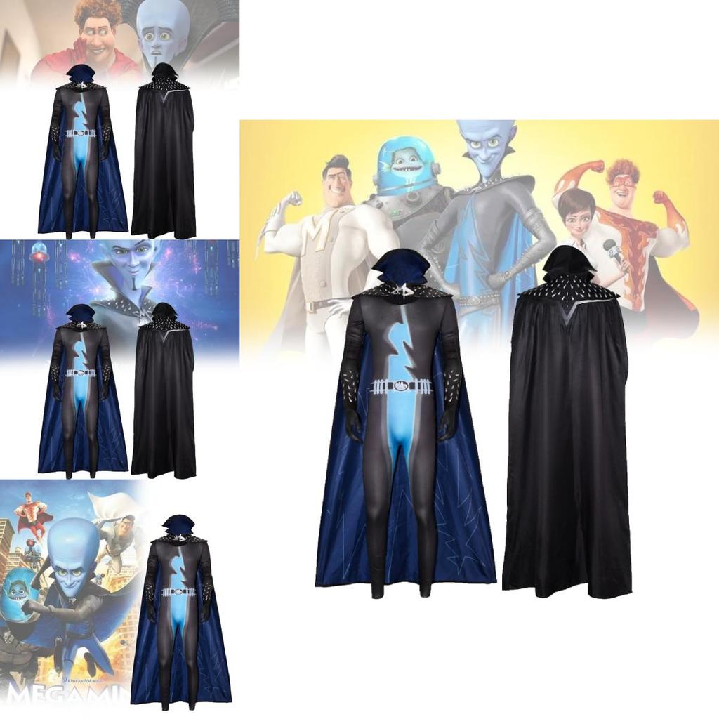 Megamind-Plüschkostüm für Superschurken-Cosplay aus kuscheligem Chenille-Stoff mit niedlichem Design. Erhältlich in verschiedenen Größen von S bis XXL.
