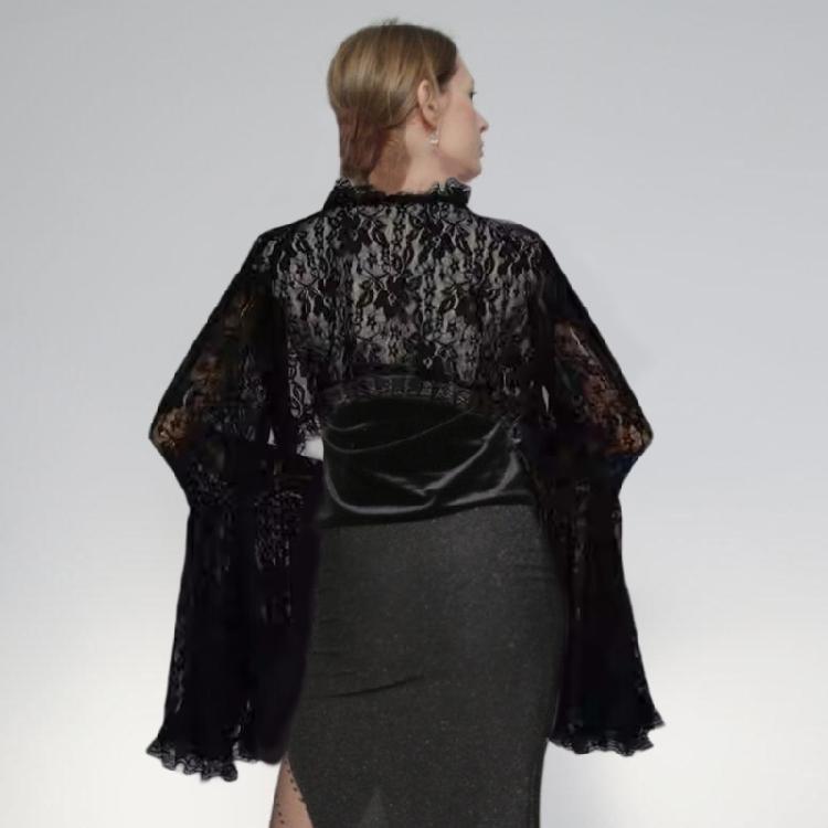 Lace Trimmed Gothic Bridal Flared Sleeve Shrug For Special