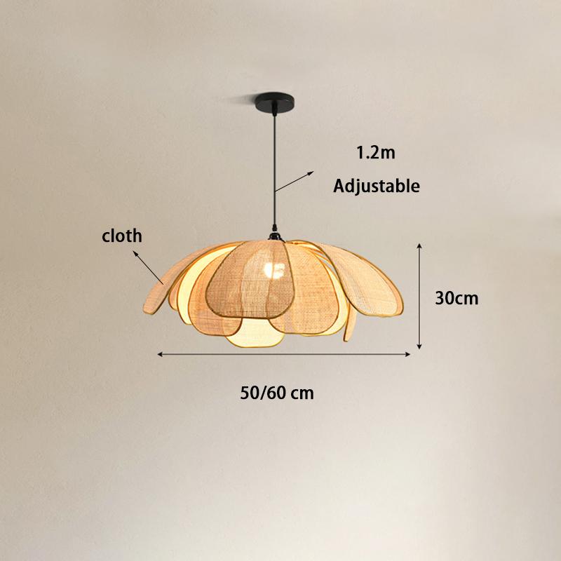 Retro Rural Hand-woven Natural Rattan Petal Chandelier Japanese-Southeast Asian Dining Room Bedroom Chandelier Artistic Atmosp