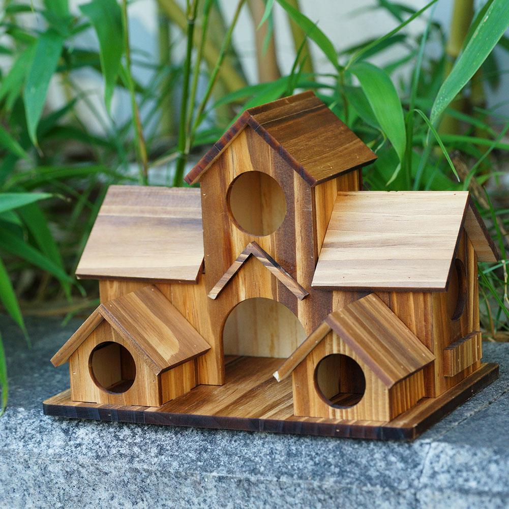 Wooden Bird Feeding Birdhouse 5 Hole Bird Cage Room Outdoor Garden Bird Nesting Box Small Pet Supplies Decoration Garden Decor